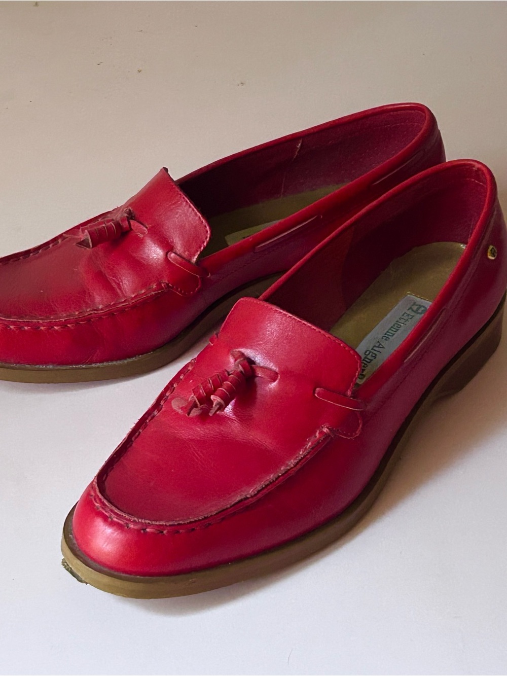 Etienne Aigner Red Leather Tassel Moccasin Loafers vintage 1990’s